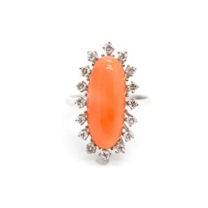 18K White Gold Diamond and Coral Cocktail Ring