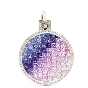 14K White Gold Diamond and Sapphire Necklace Pendant
